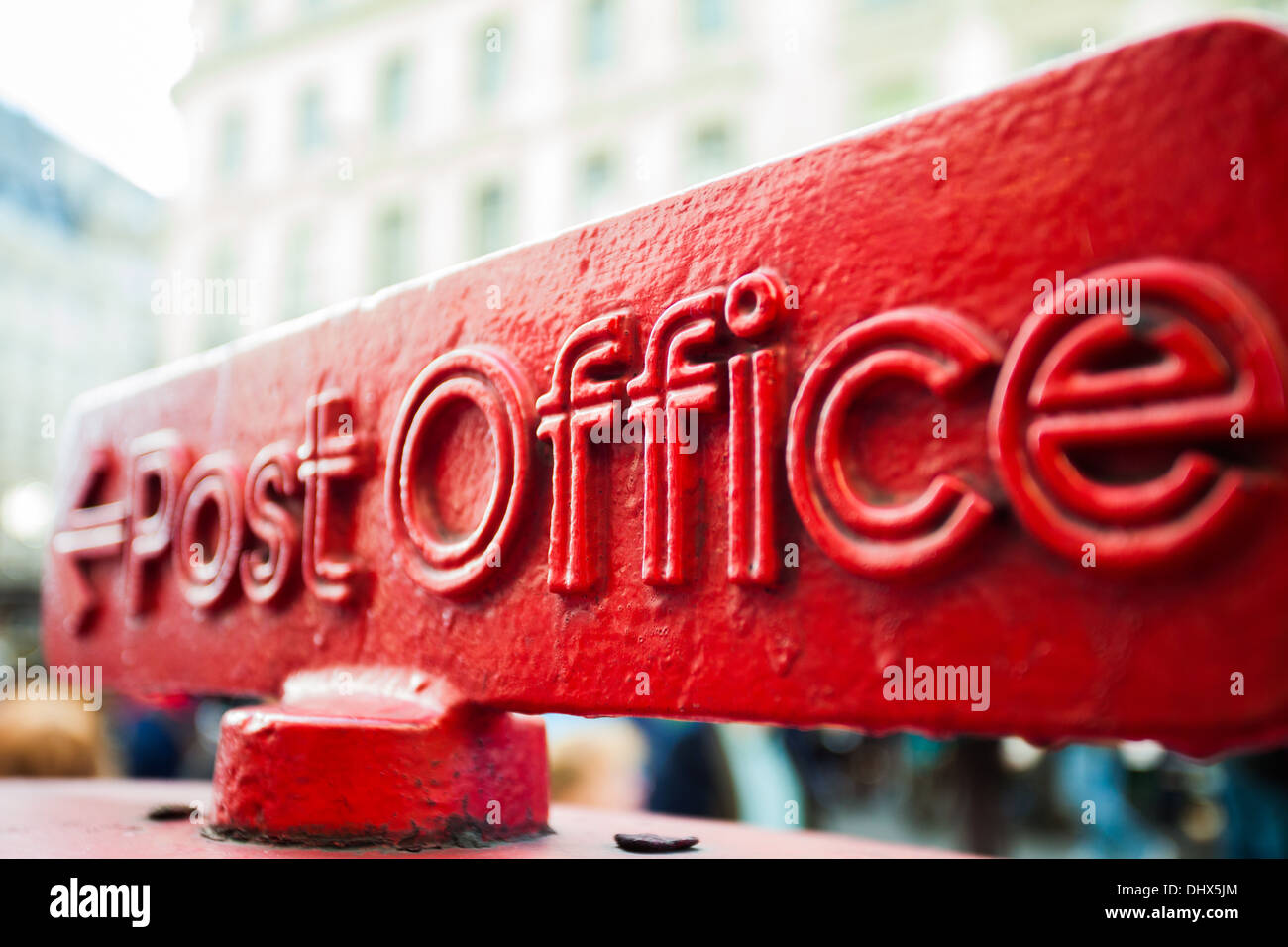 Post Office red sign with arrow pointing towards the nearest Post Office Stock Photo Alamy