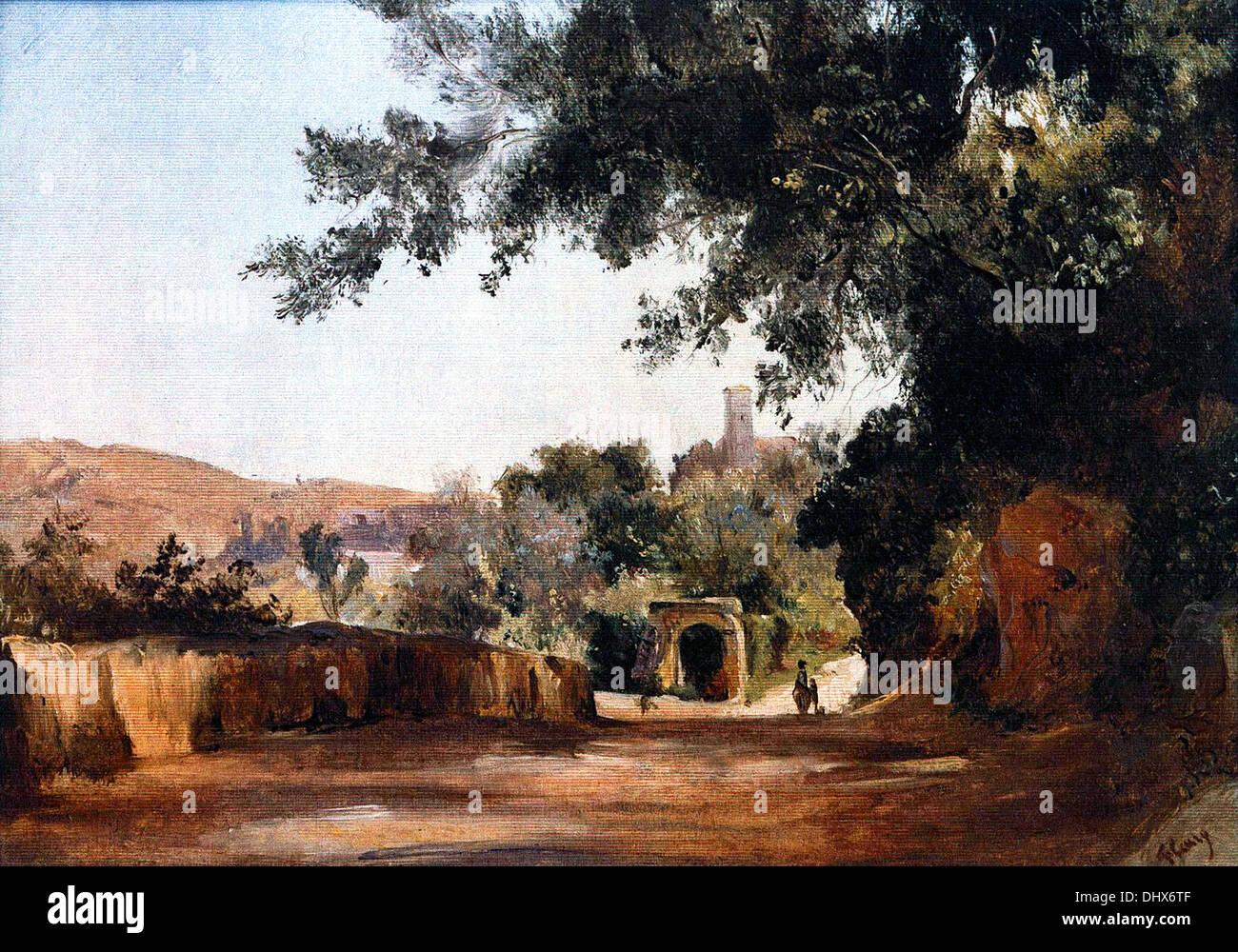 View of Tivoli from Santa Maria del Giglio - by Léon Fleury, 1827 Stock Photo