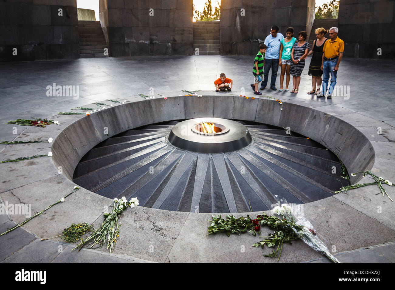 Eternal flame at the Tsitsernakaberd memorial monument of the Armenian Genocide, yerevan, Armenia Stock Photo