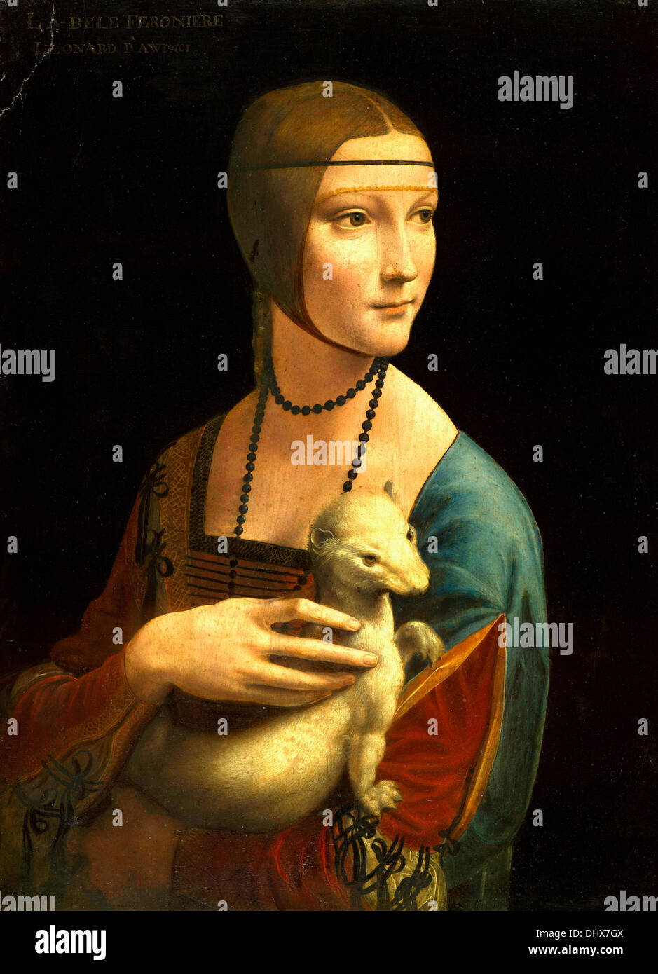 Lady with an Ermine is a painting by Leonardo da Vinci, 1489–1490 - Editorial use only. Stock Photo