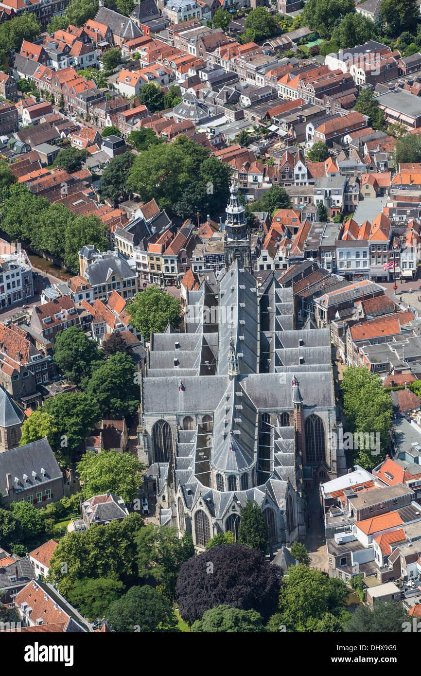Netherlands, Gouda, Church called Sint Janskerk. Aerial Stock Photo