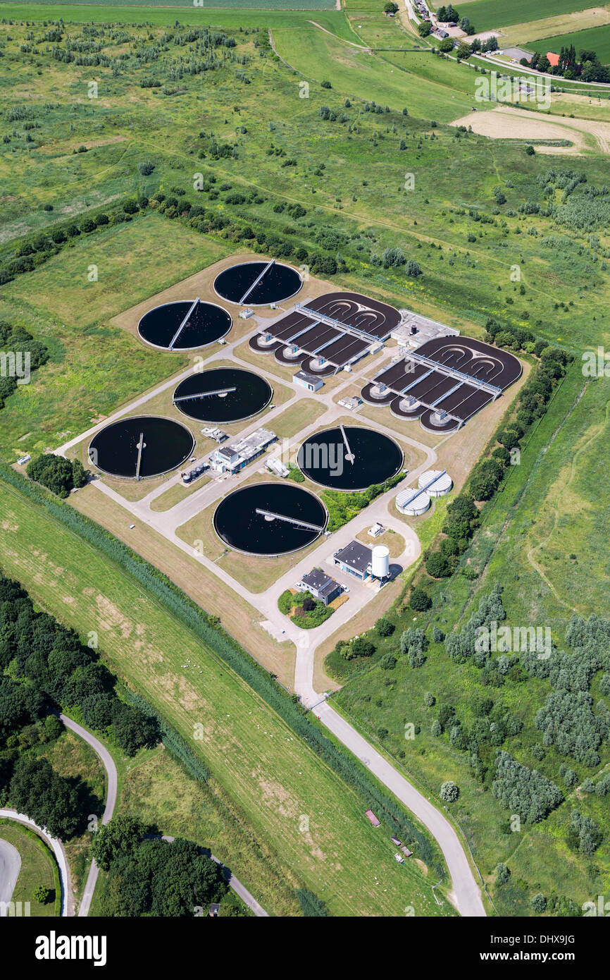 Netherlands, Barendrecht, Water treatment plant. Aerial Stock Photo