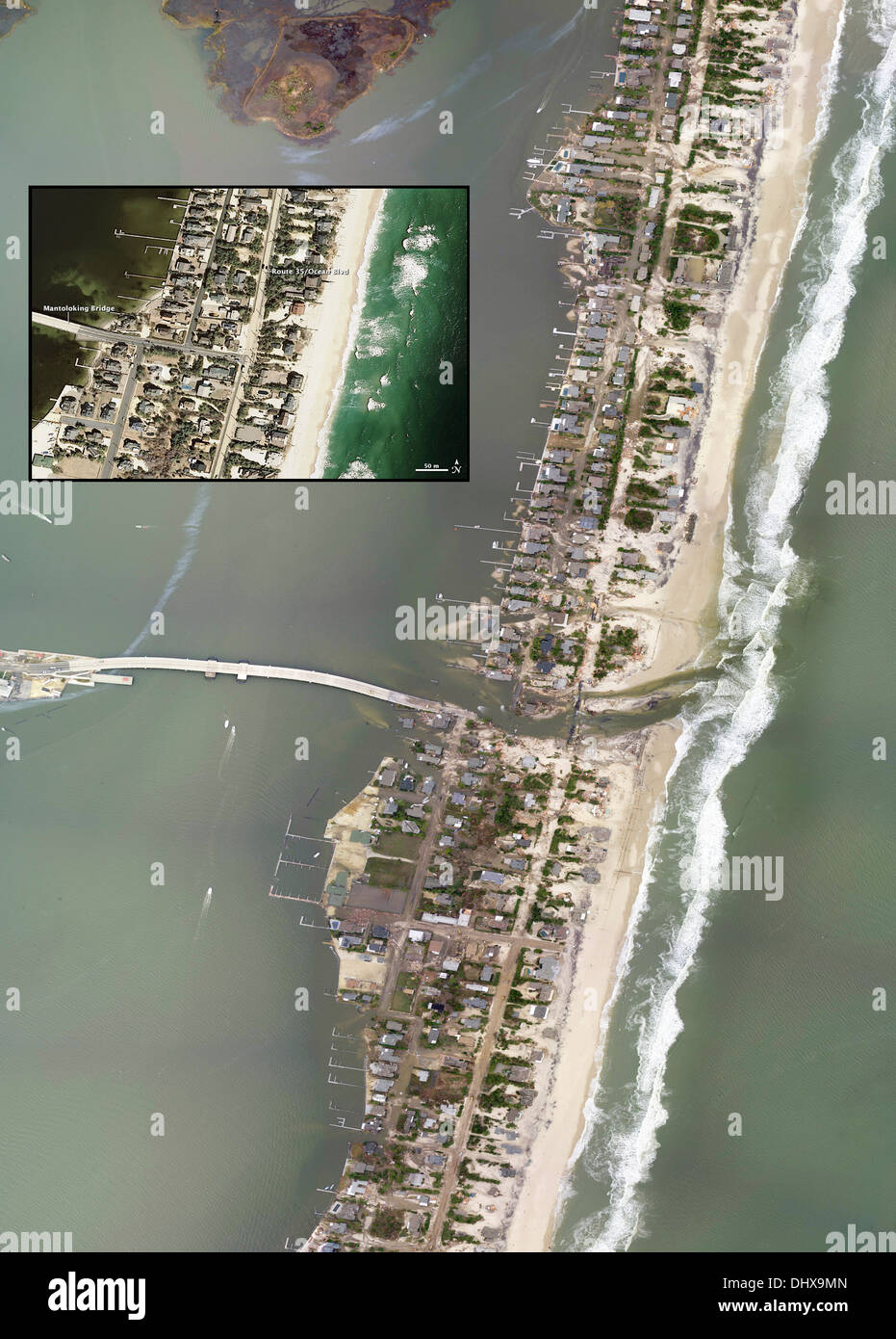 An aerial view of a destroyed bridge hires stock photography and