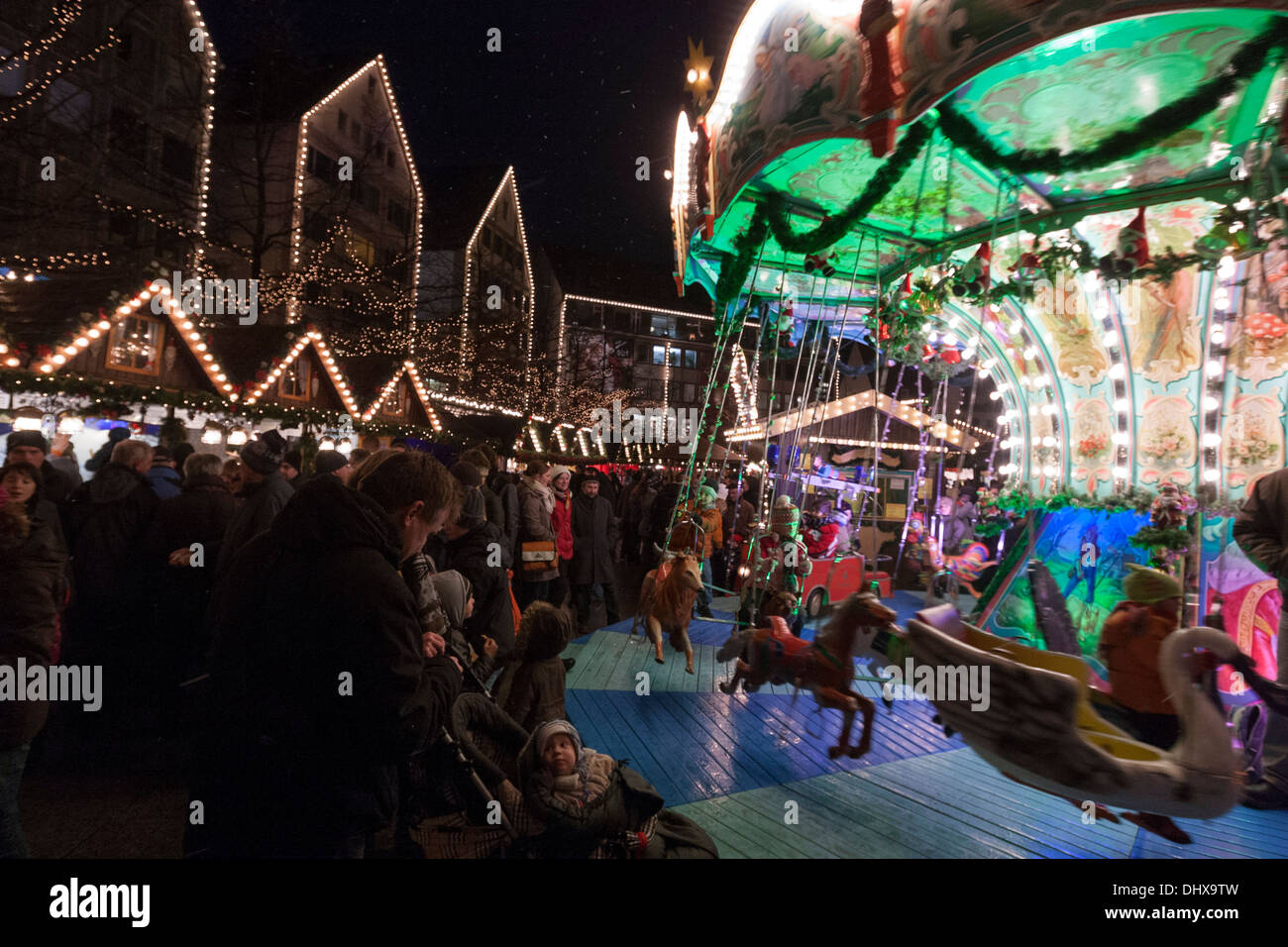 Carousel in the traditional German Christmas Market on the Münsterplatz