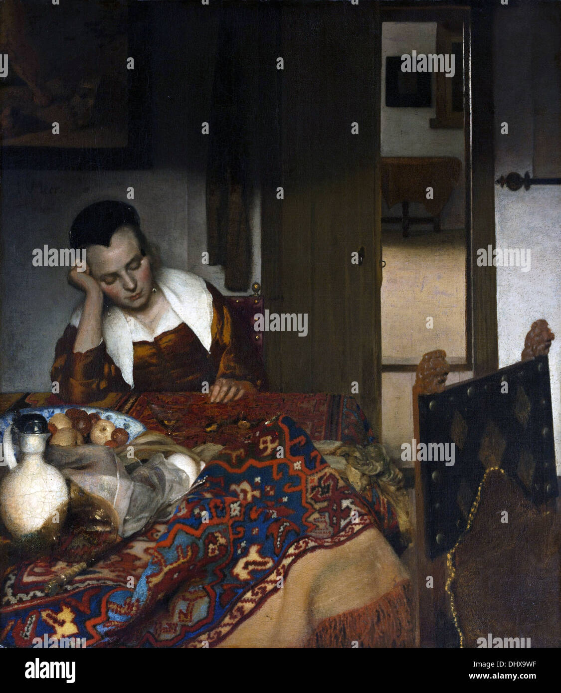 A Maid Asleep - by Johannes Vermeer, 1657 Stock Photo