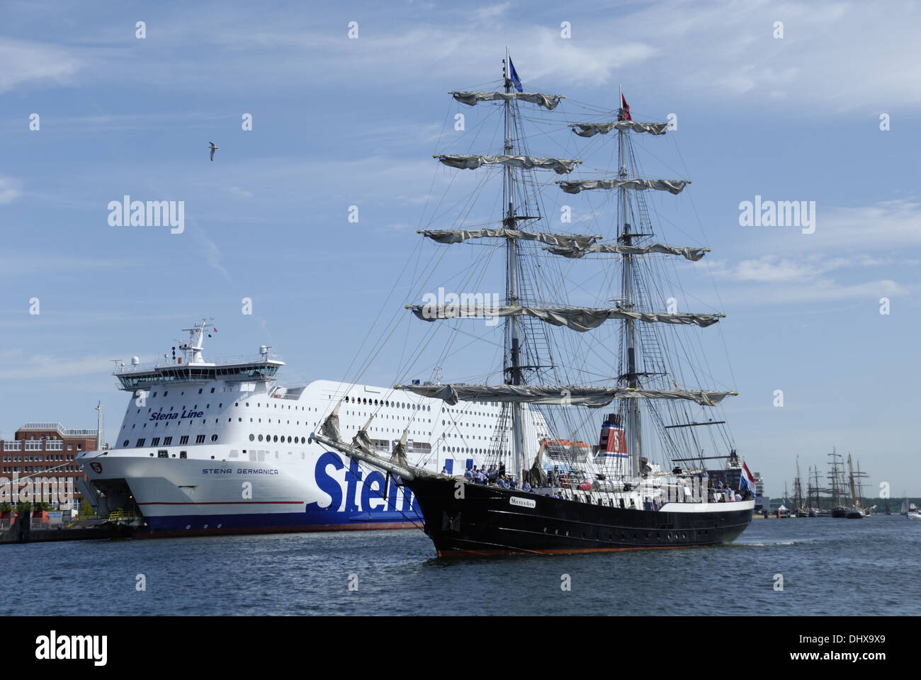 Sailing Ship Mercedes and Stena Germanica Stock Photo