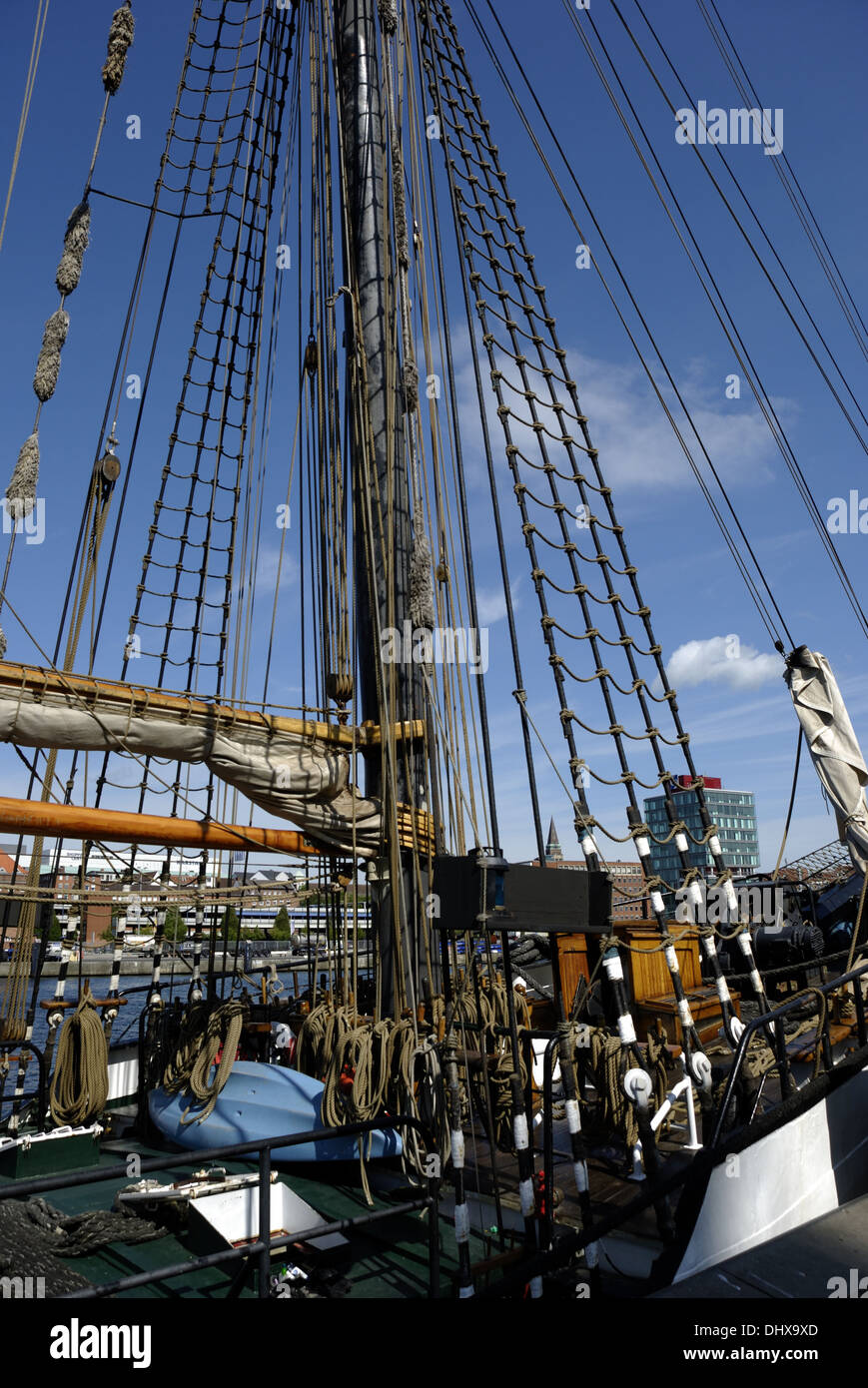 Rigging on a traditional sailing vessel Stock Photo