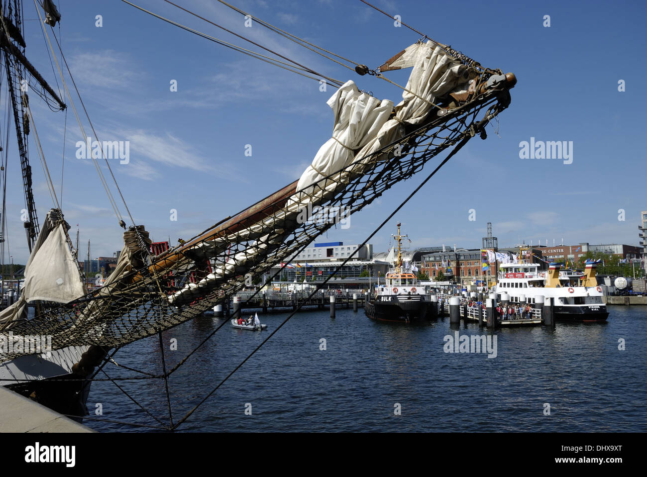 Jibboom on a sailing ship in Kiel Stock Photo Alamy