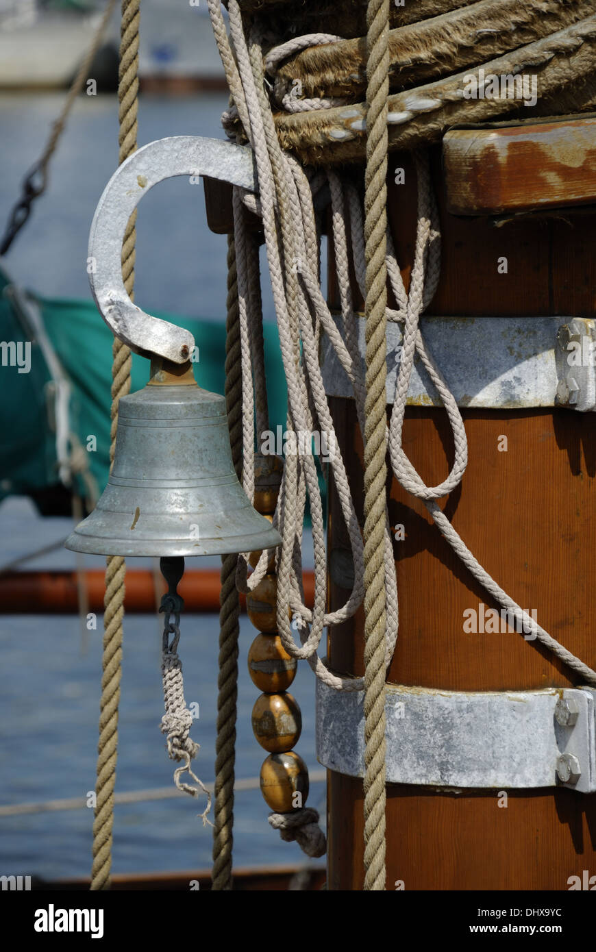Ship Bell on a Sailing Vessel in Kiel Stock Photo