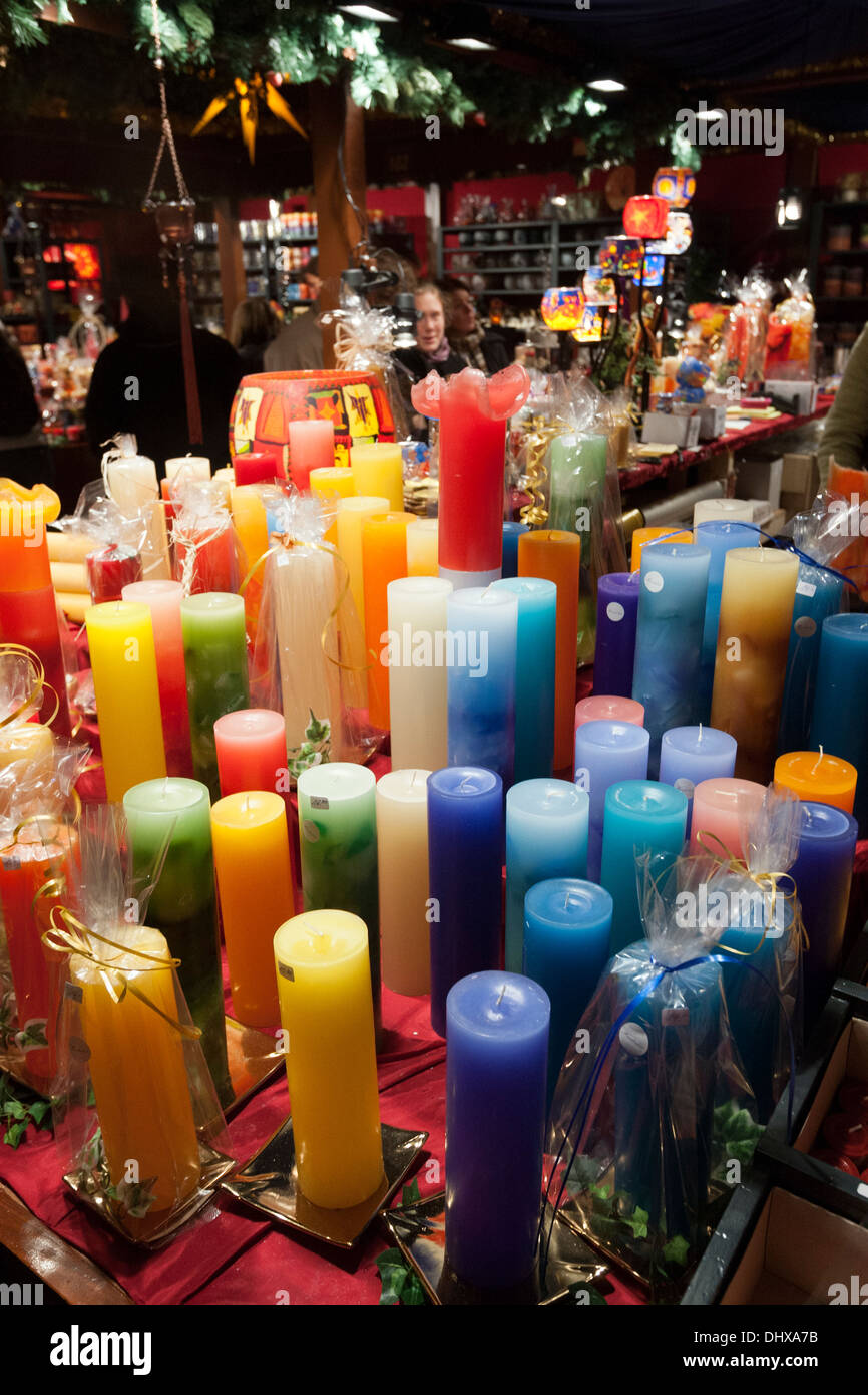 Colors candels in the traditional German Christmas Market on the