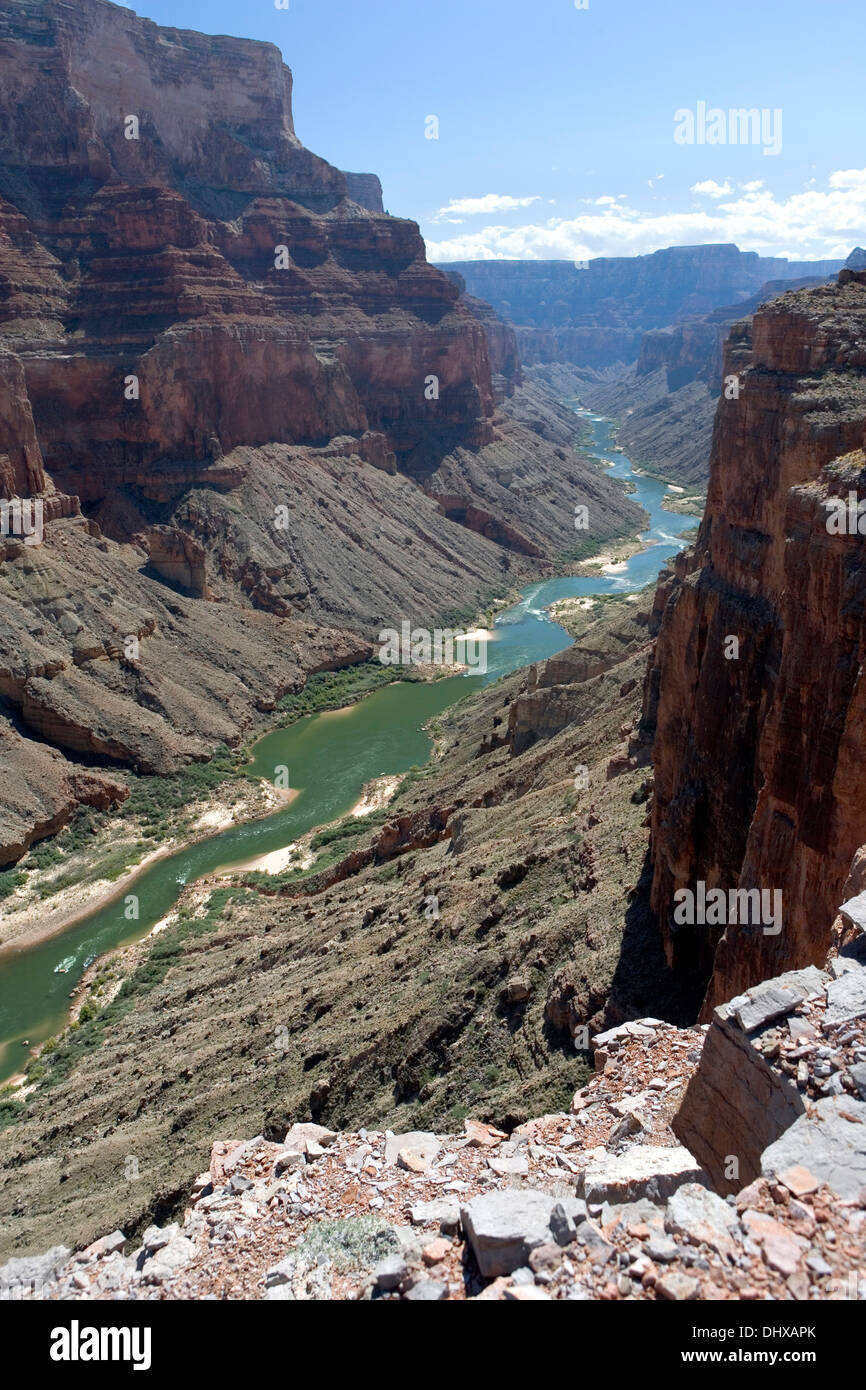 Bird's eye view of the Colorado from high atop one of Grand Canyon, Arizona, USA Stock Photo