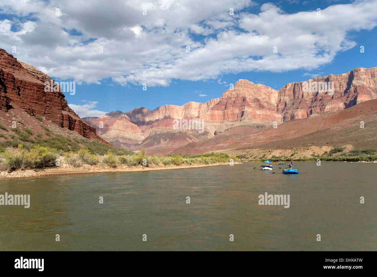 Rafting down a serene stretch of the Colorado River inside the Grand Canyon, Arizona, USA Stock Photo