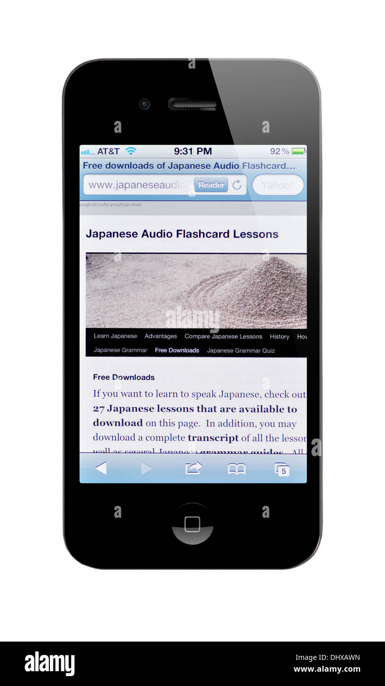 iPhone screen showing website for learning Japanese language Stock ...