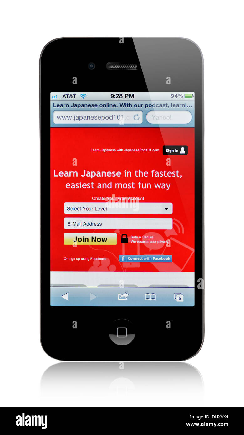 iPhone screen showing website for learning Japanese language Stock ...