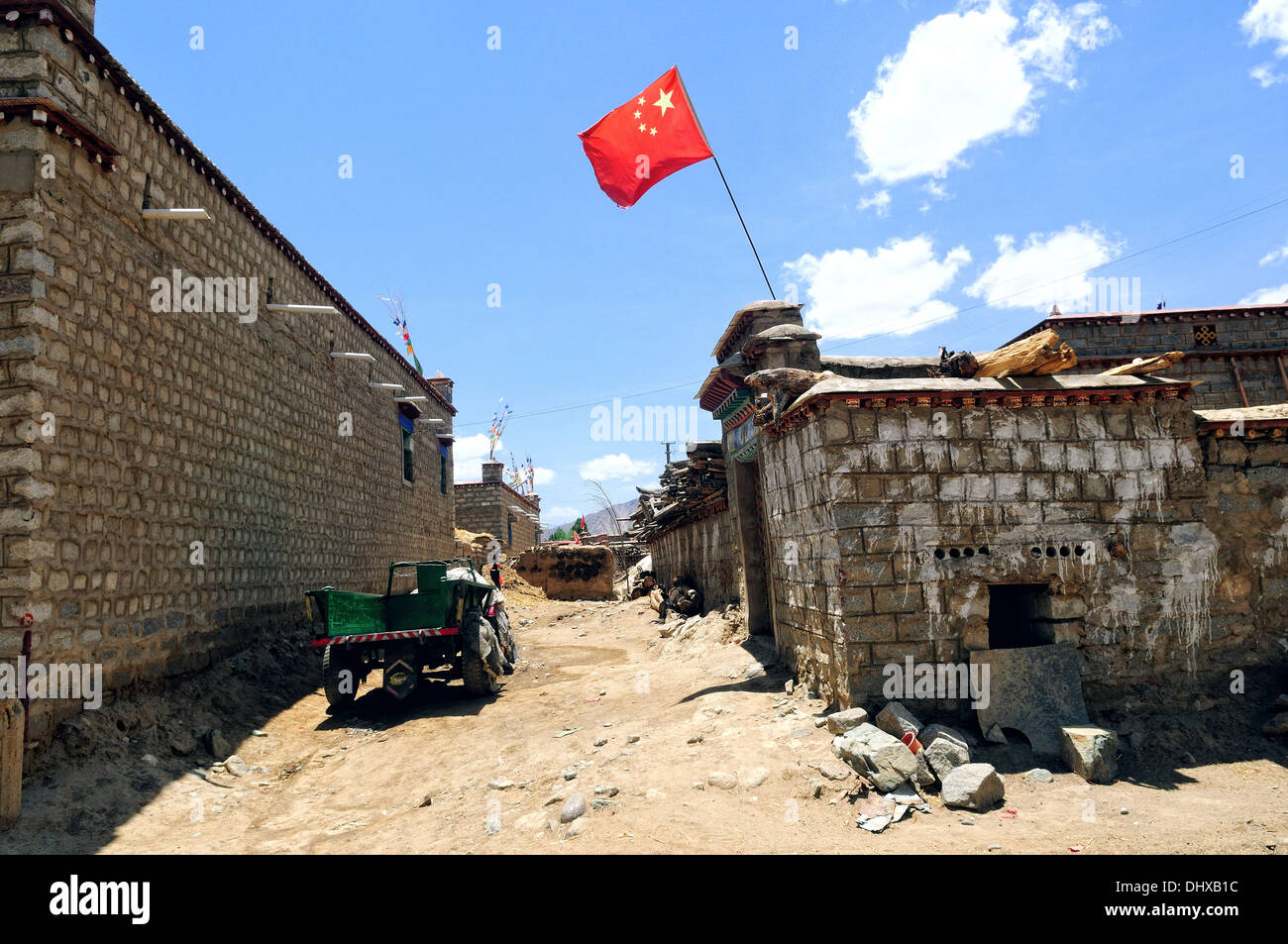 Tibetan life under the flag Stock Photo