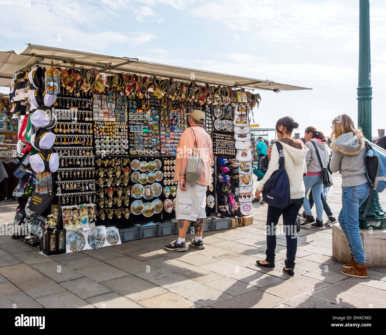 The sights of Venice Venezia Veneto region, northeastern Italy, Europe. Market stall, street seller selling souvenirs Stock Photo