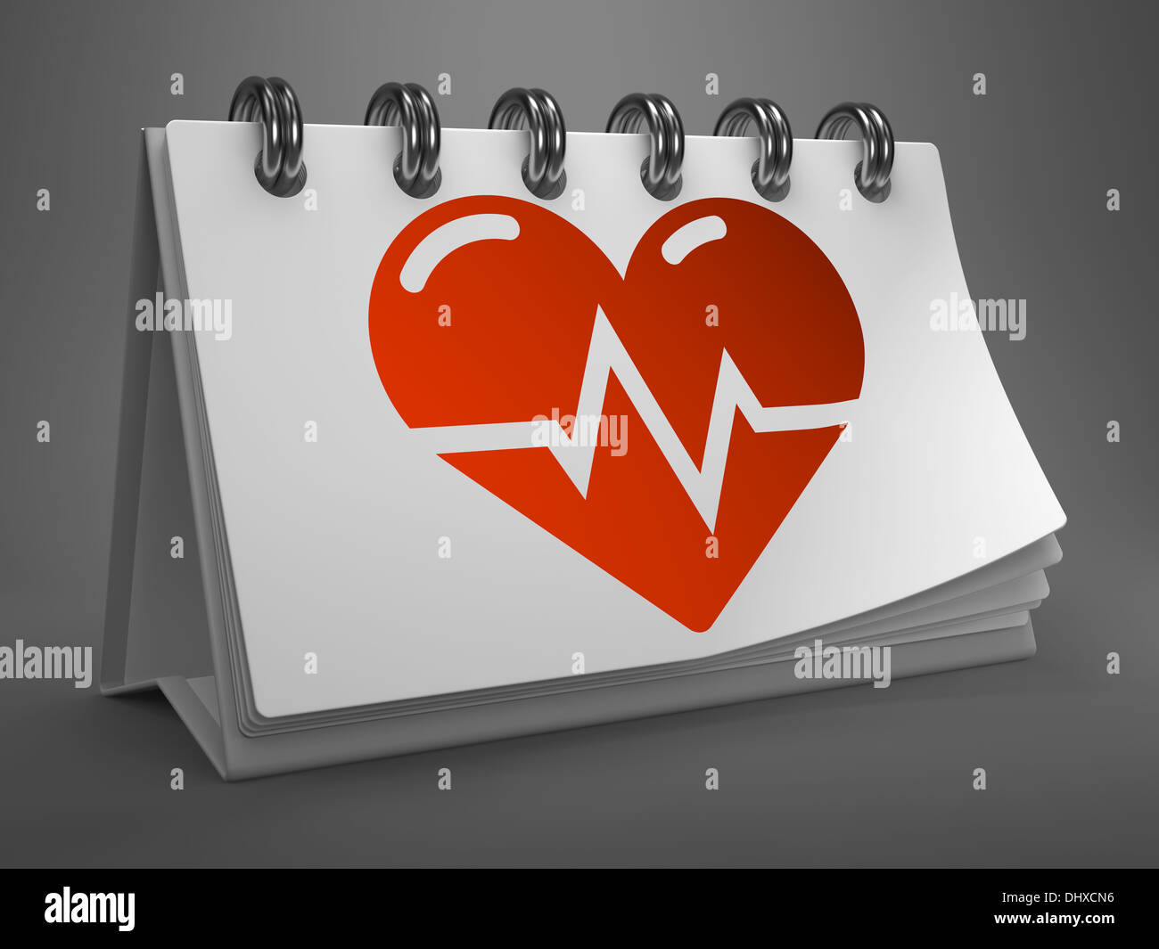 Desktop Calendar with Icon of Heart Cardiogram. Stock Photo