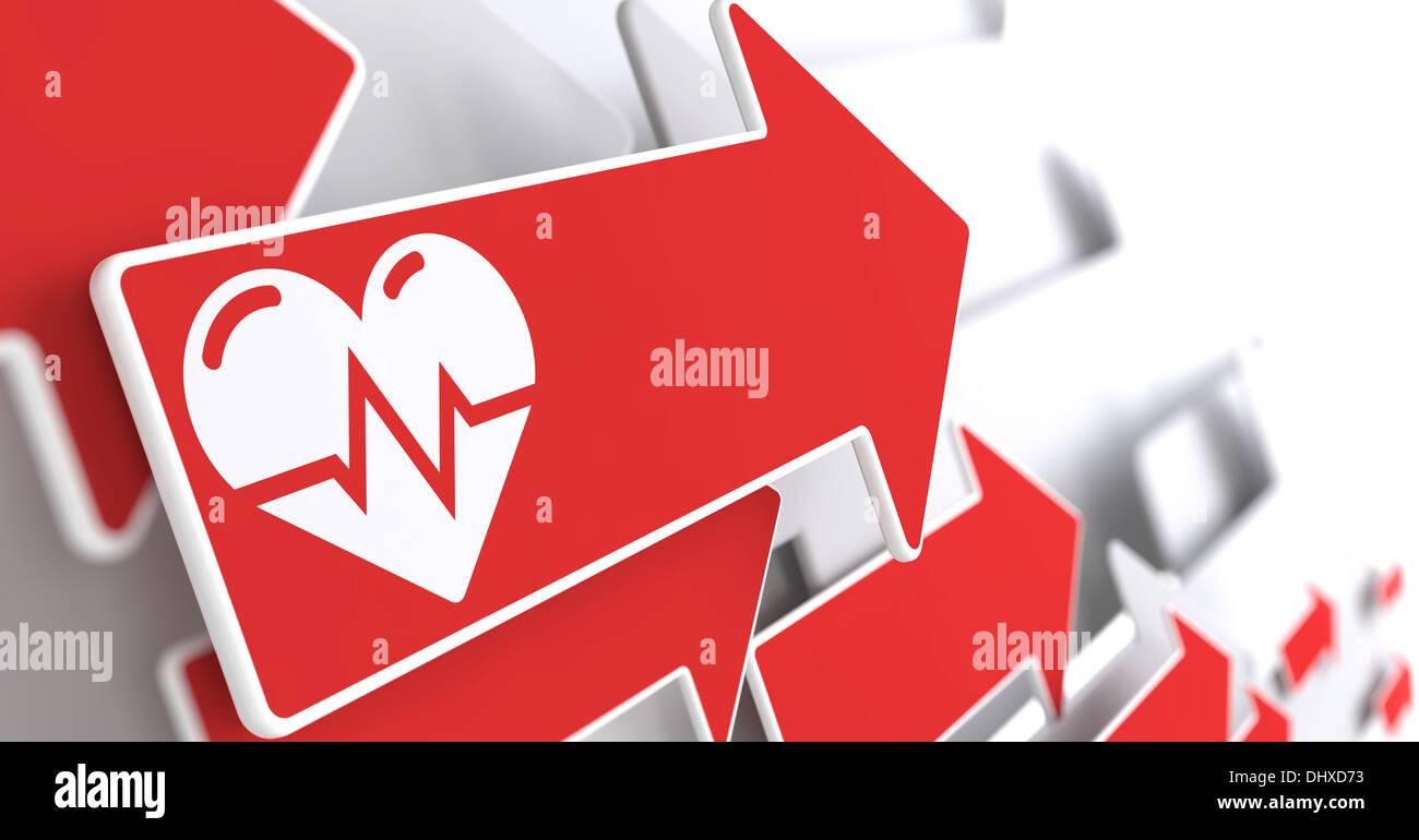 Icon of Heart with Cardiogram Line on Red Arrow. Stock Photo