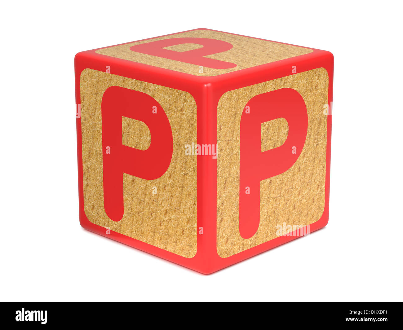 Letter P on Childrens Alphabet Block. Stock Photo