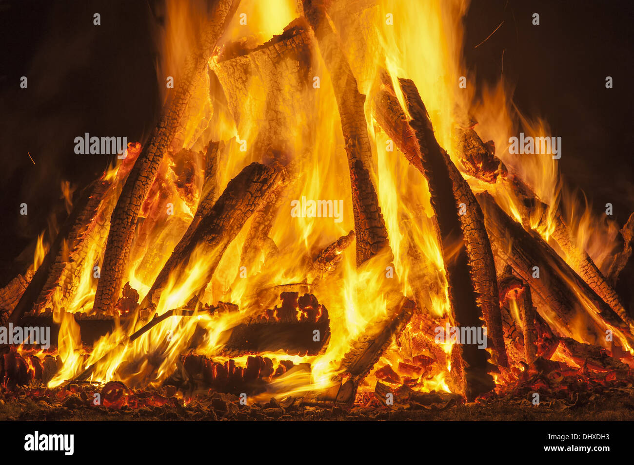 blazing campfire on a summer night Stock Photo