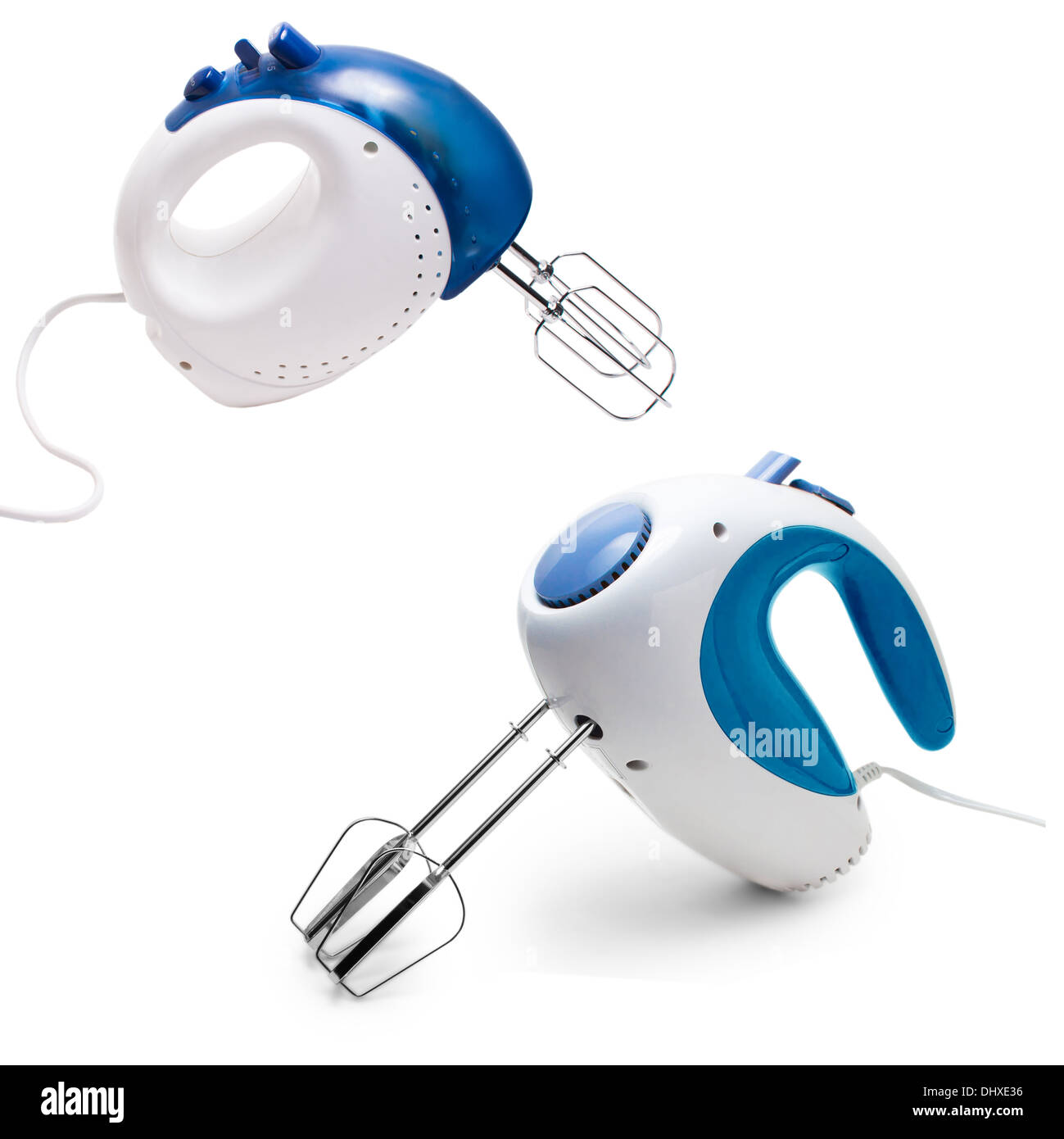 set kitchenware electric mixer blue Isolated white background Stock