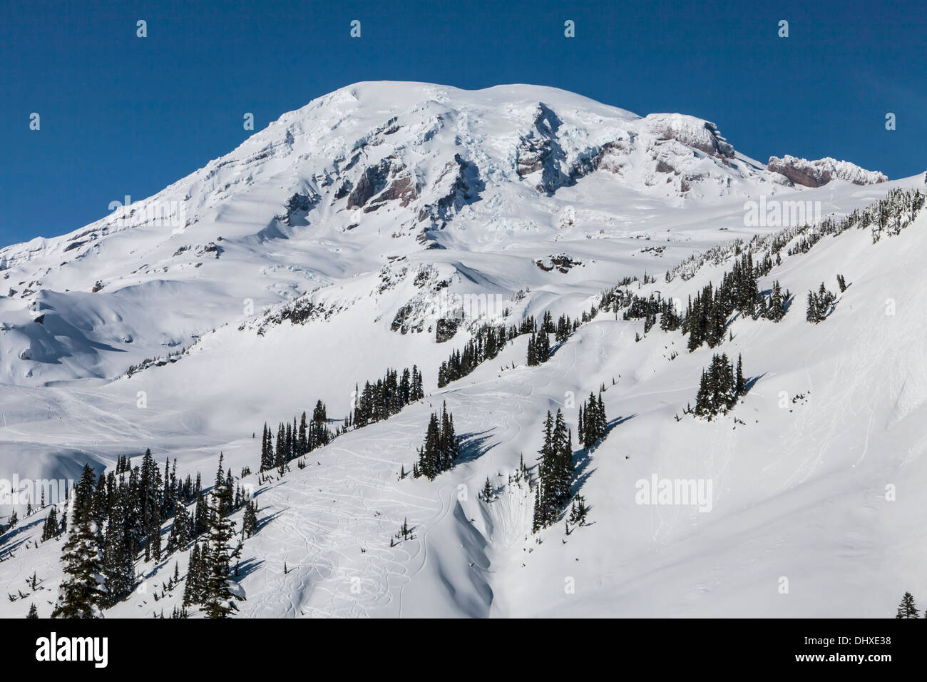 Mount Rainier under a winter blanket of snow, Mount Rainier National