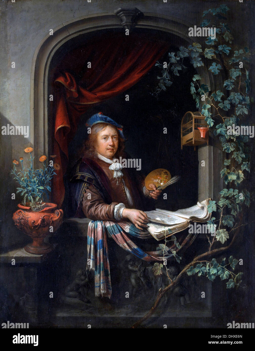 Self-Portrait - by Gerrit Dou, 1665 Stock Photo - Alamy, image size:1008x1390