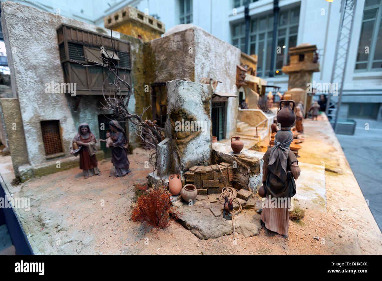 Nativity scene, Belén in Spanish, depicting of the birth of Jesus placed in the Madrid Town Hall