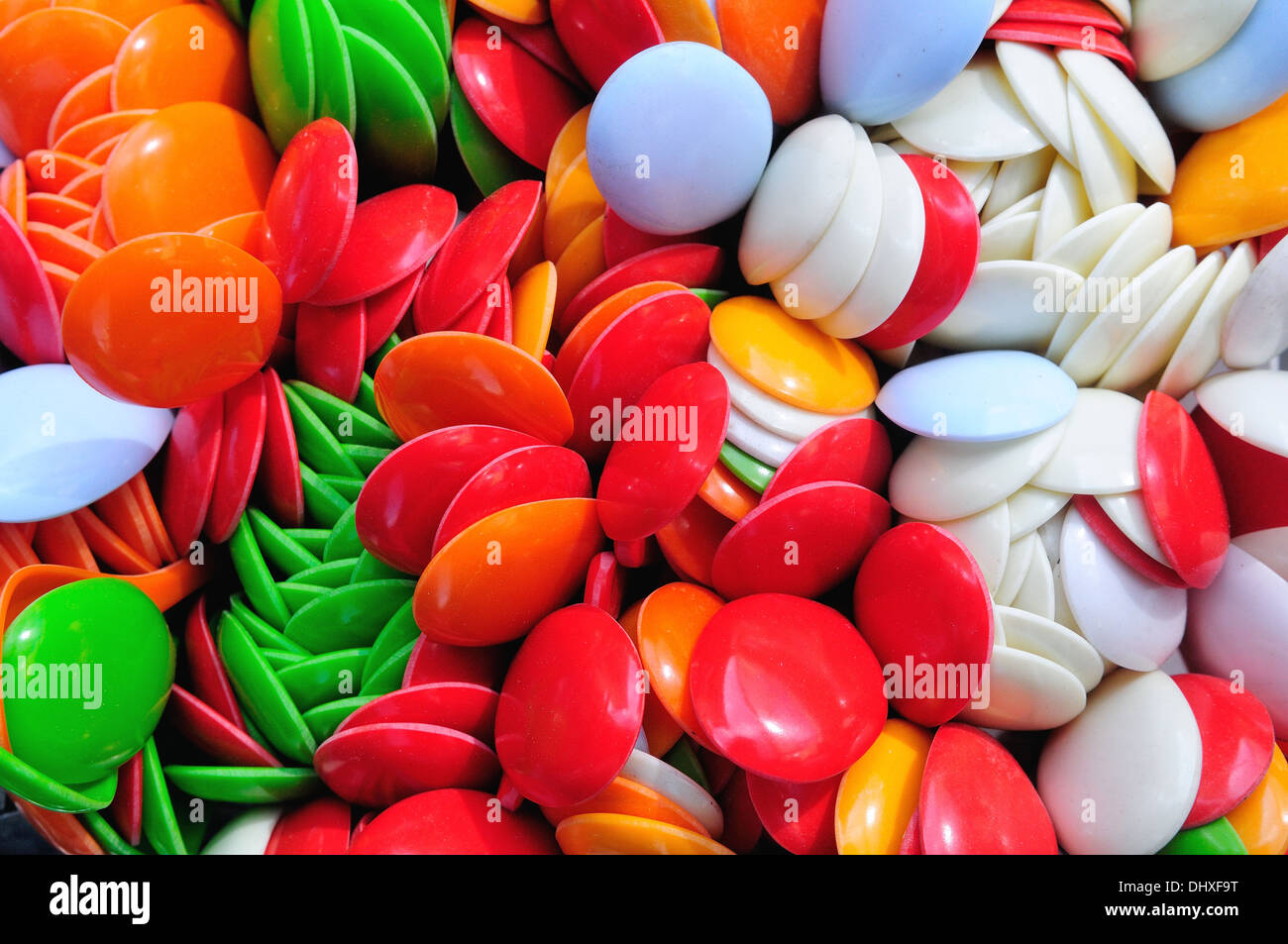 many colorful plastic spoon Stock Photo