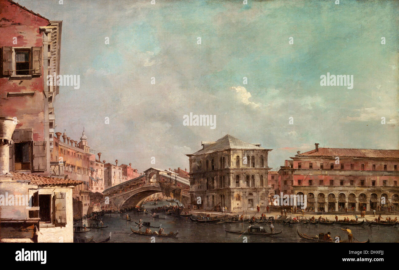 The Grand Canal above the Rialto - by Francesco Guardi, 1760 Stock Photo