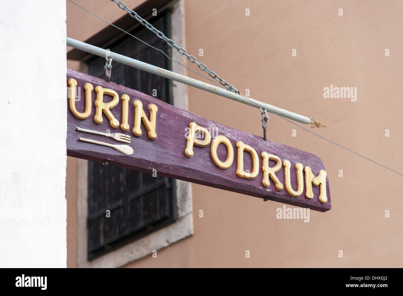 Nameplate of a restaurant in Stari Grad Stock Photo