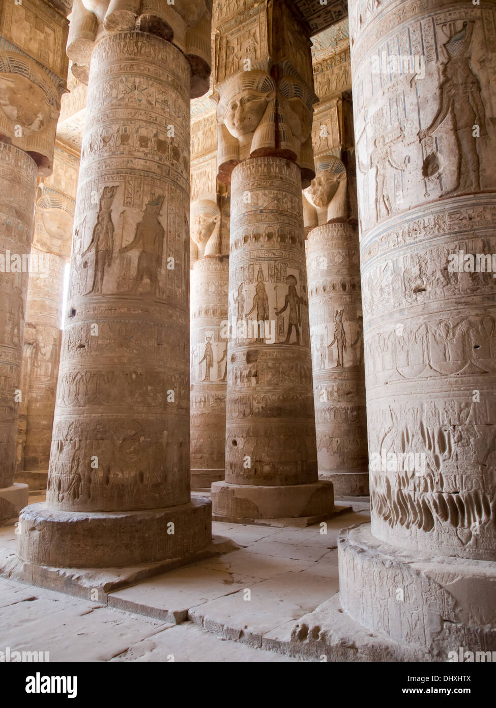 The ancient Egyptian temple of Dendera dedicated to the Goddess Hathor in Qena Egypt Stock Photo