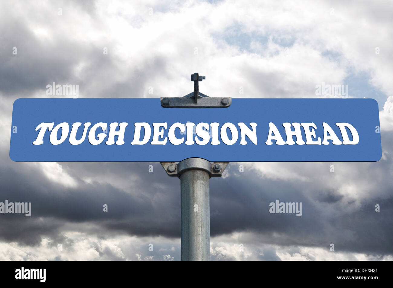 Tough decision ahead road sign Stock Photo