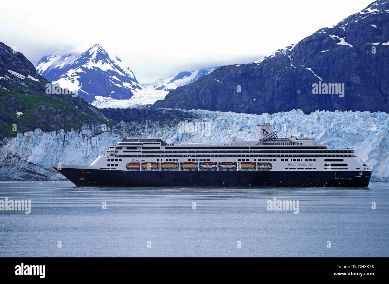Cruise ship in front of a tidal glacier Stock Photo