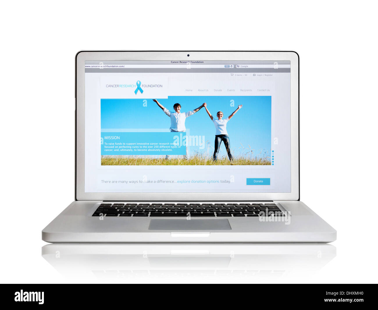Cancer Research Foundation website on laptop screen Stock Photo