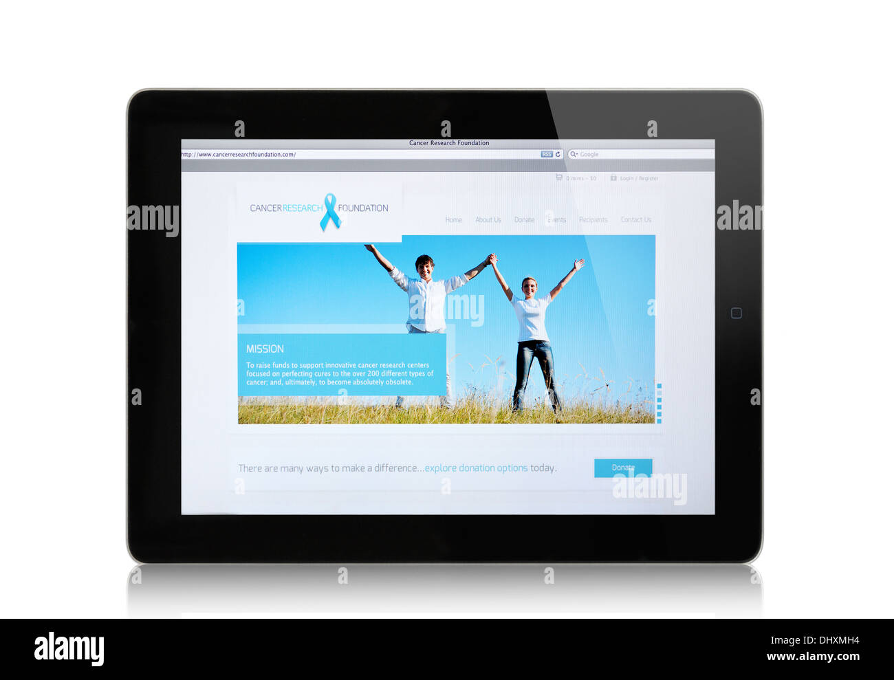Cancer Research Foundation website on iPad screen Stock Photo