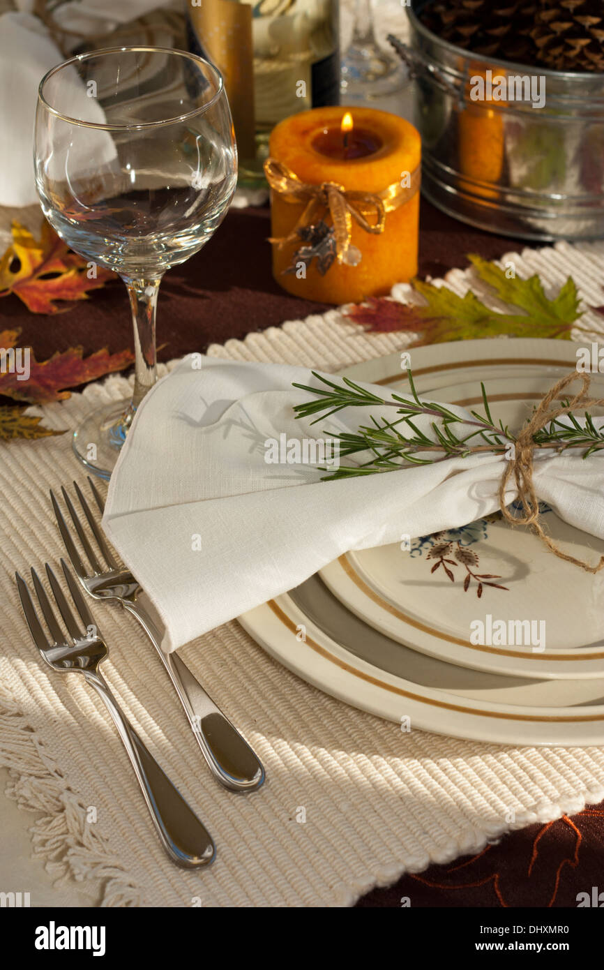 Elegant harvest table setting. Stock Photo
