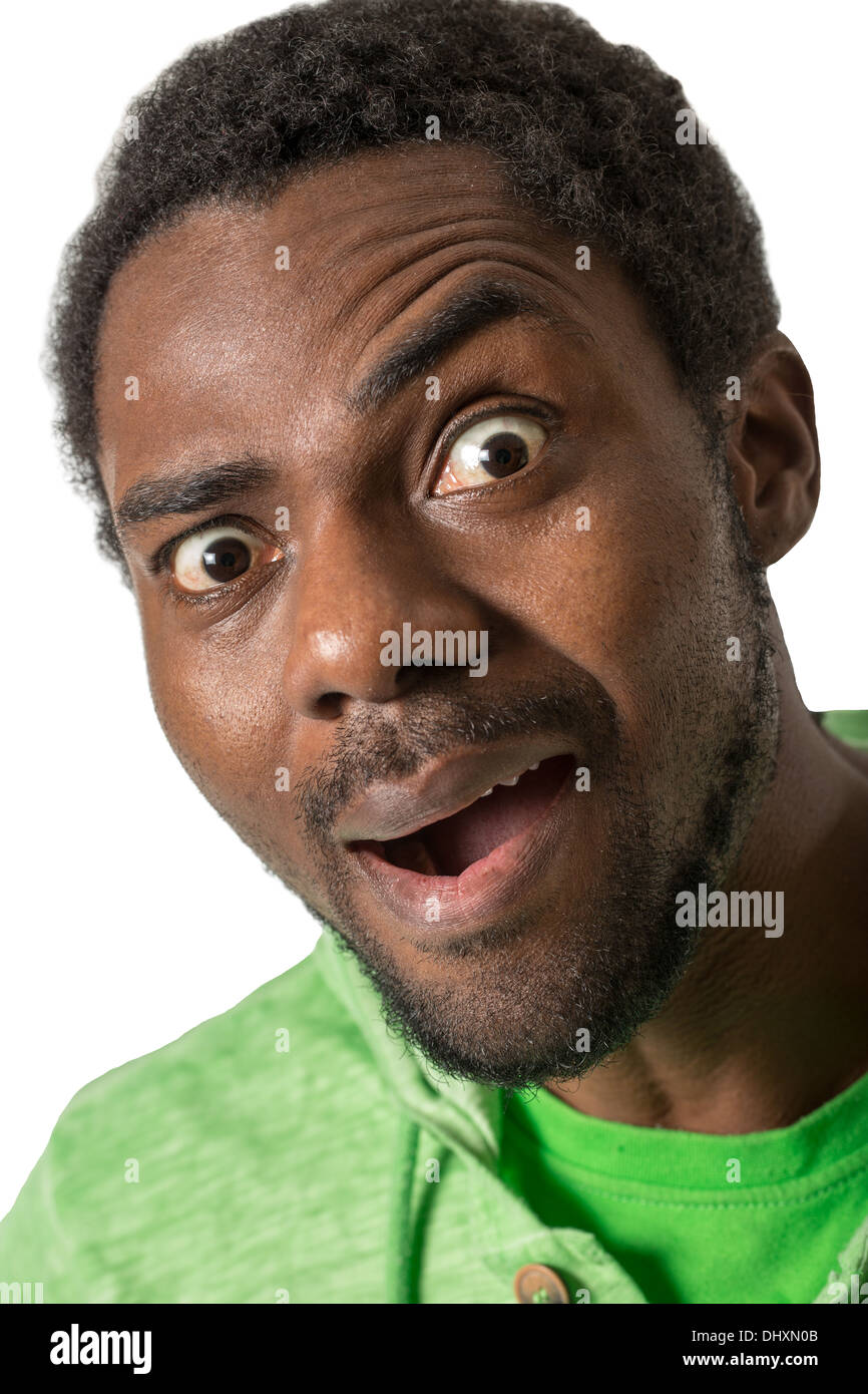 Portrait of African American black man with cheerful attitude isolated on white background Stock Photo