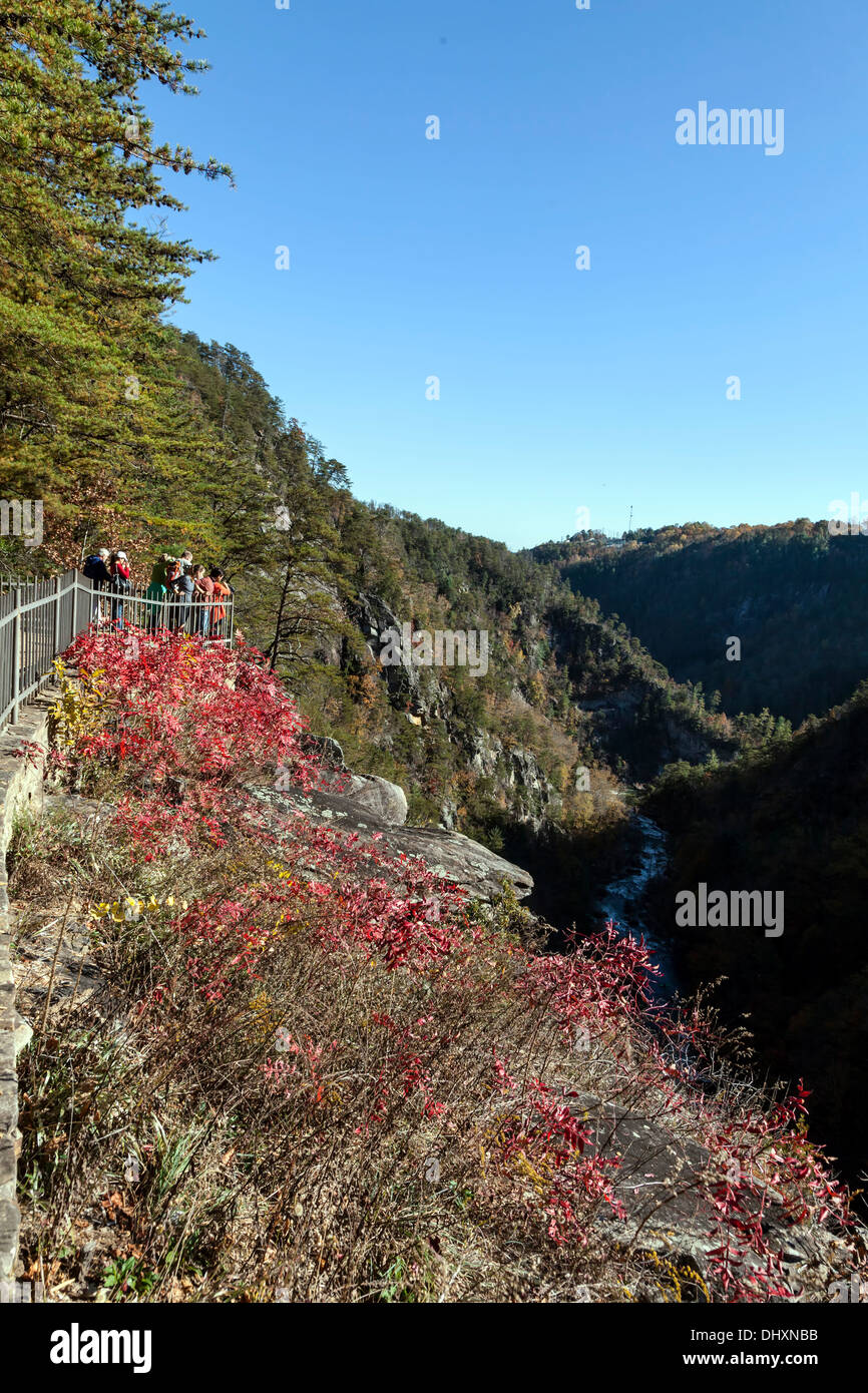 Fall colors surround a scenic overlook in Tallulah Falls State Park in Rabun County, Georgia. USA Stock Photo