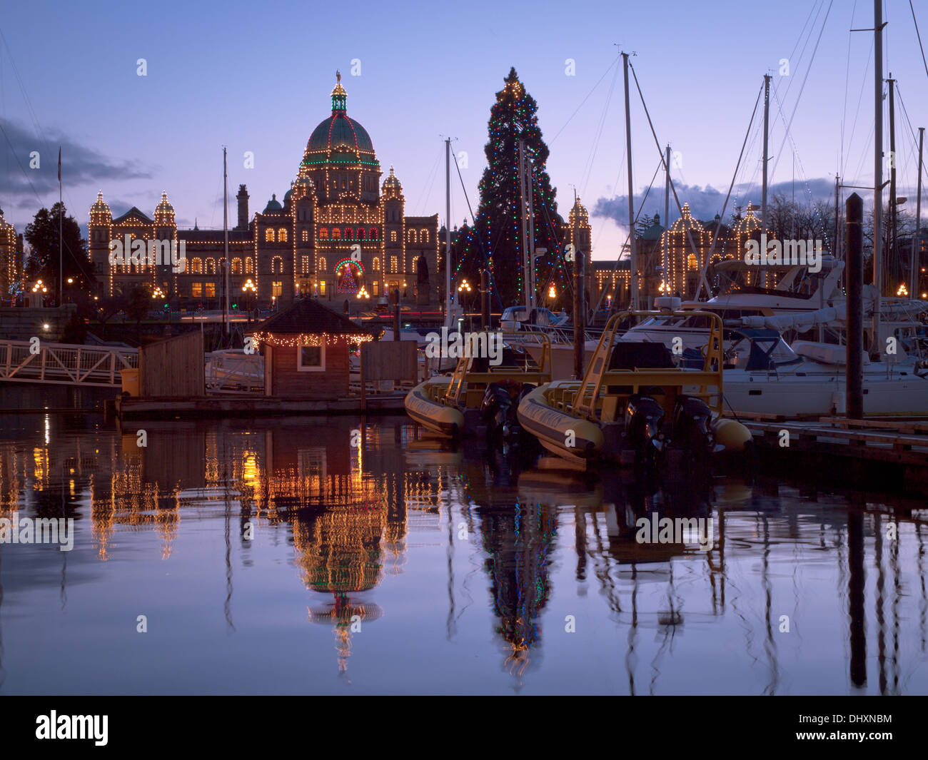A view of the British Columbia Parliament at Christmas.  Victoria, British Columbia, Canada. Stock Photo