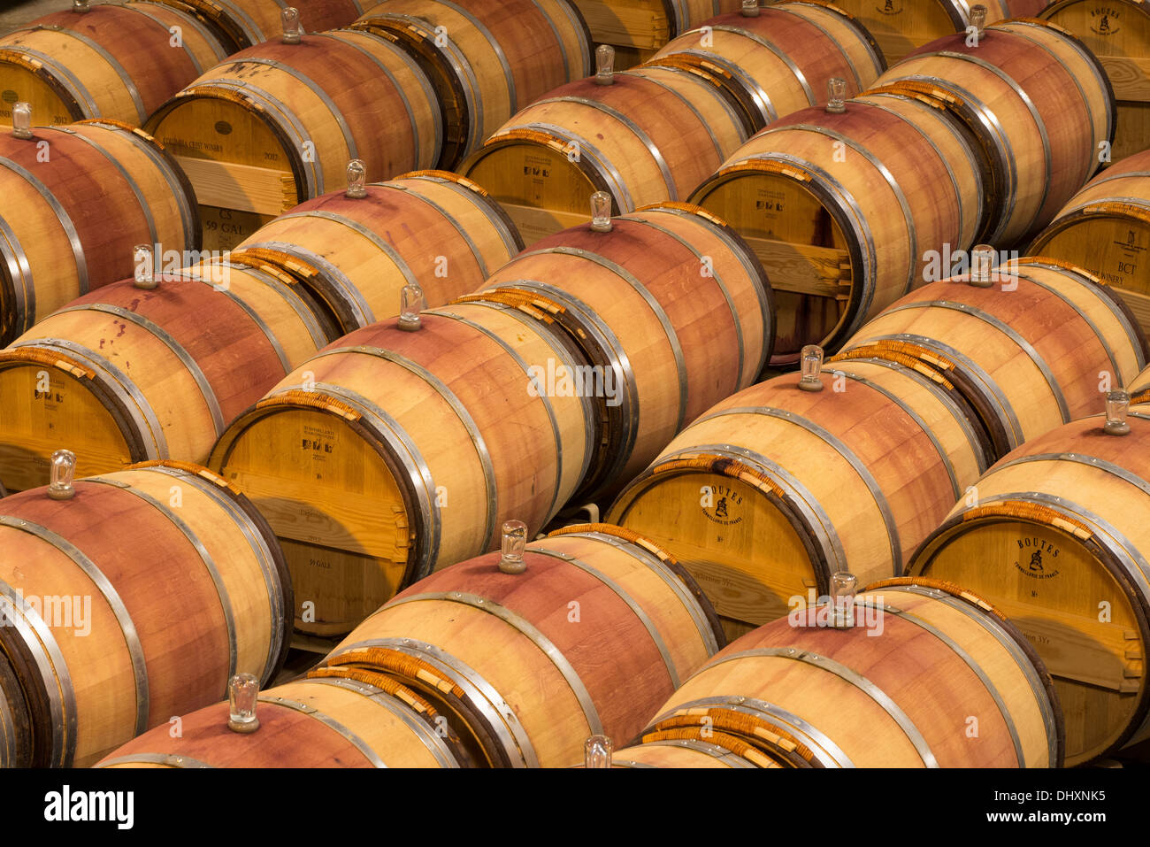 Le Petit Chai winery barrel room at Columbia Crest Vineyards, Patterson, Washington. Stock Photo