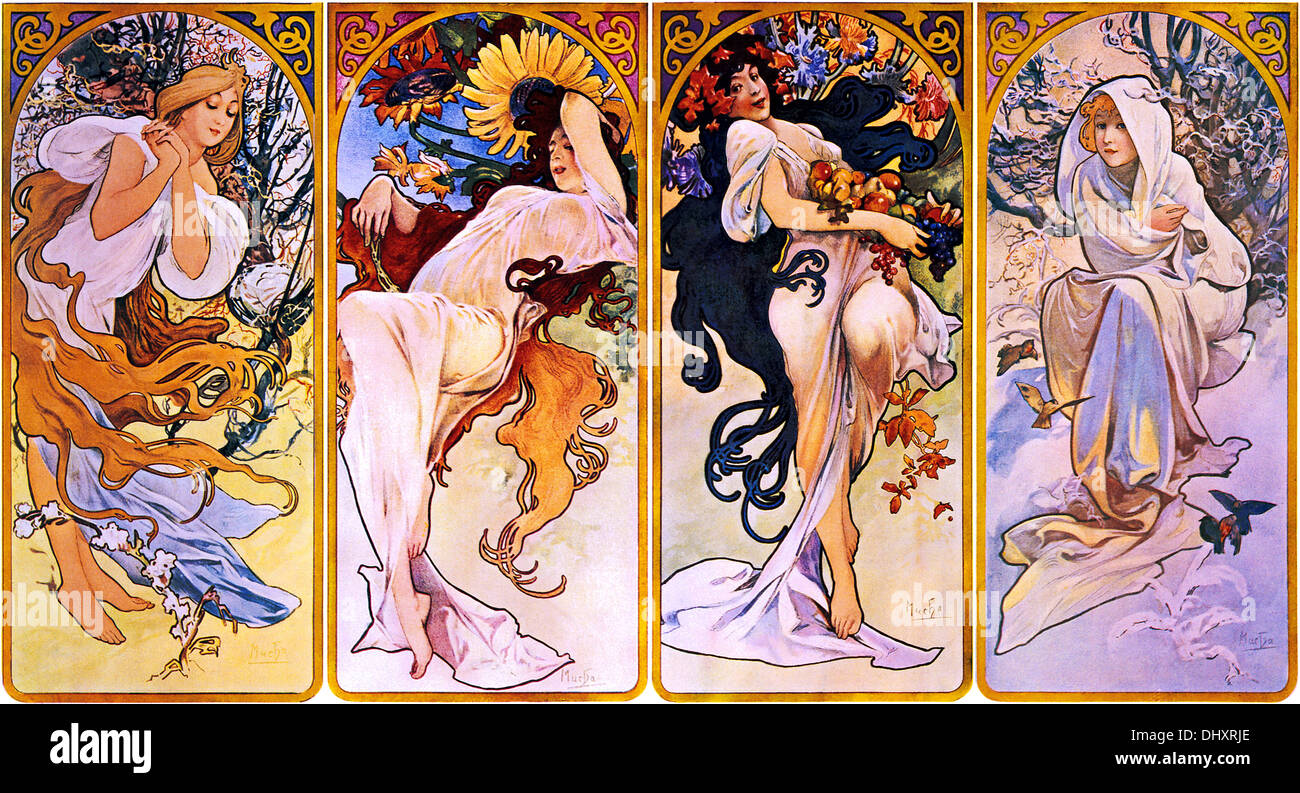 Four Seasons Personified by a Woman - by Alphonse Mucha, 1895 Stock Photo