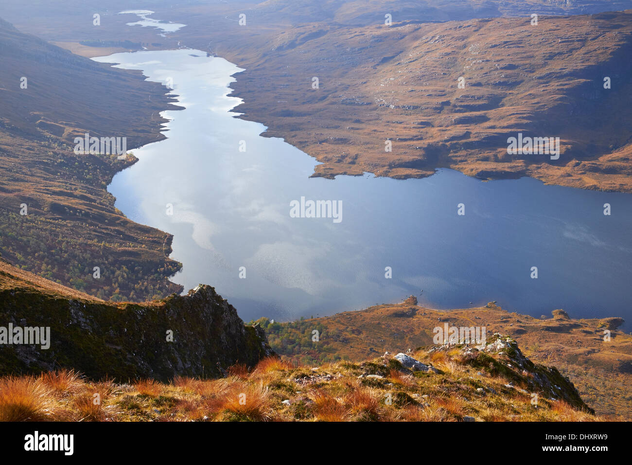 Aerial view of Loch Damh in the Scottish Highlands, UK. Stock Photo