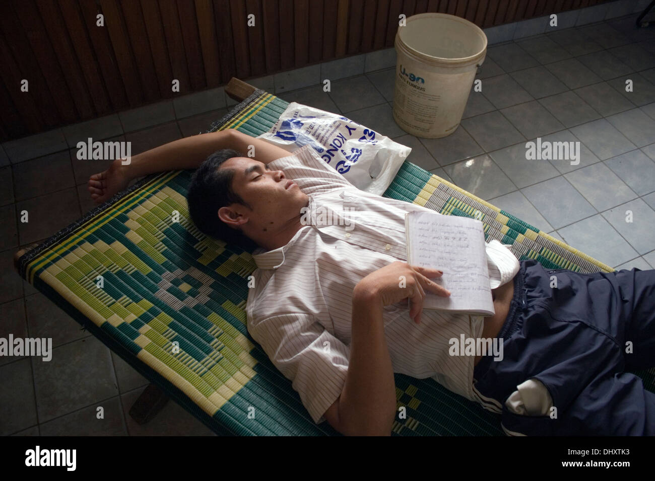 sleeping on a cot