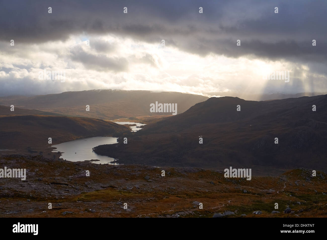 Aerial view of Loch Clair, Glen Torridon in the Scottish Highlands, UK. Stock Photo