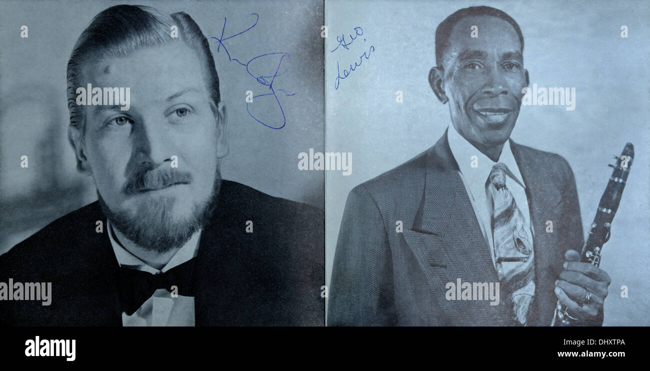 Autographed photographs of George Lewis, New Orleans jazz clarinetist and Kenn Colyer, British jazz trumpeter. Stock Photo