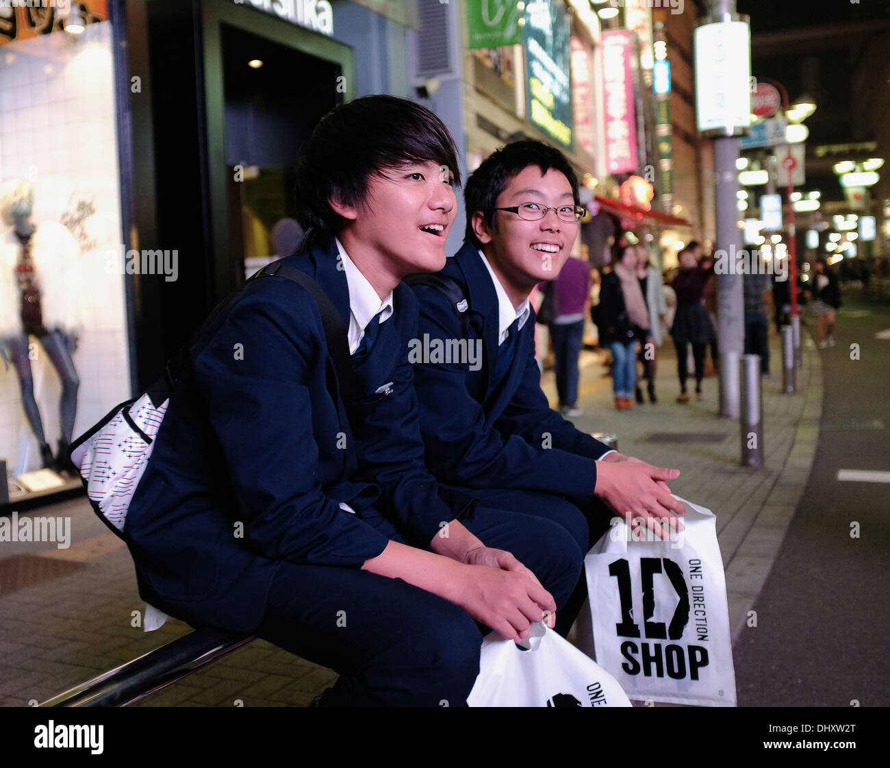 Japanese students wearing school uniform in Shibuya Stock Photo Alamy