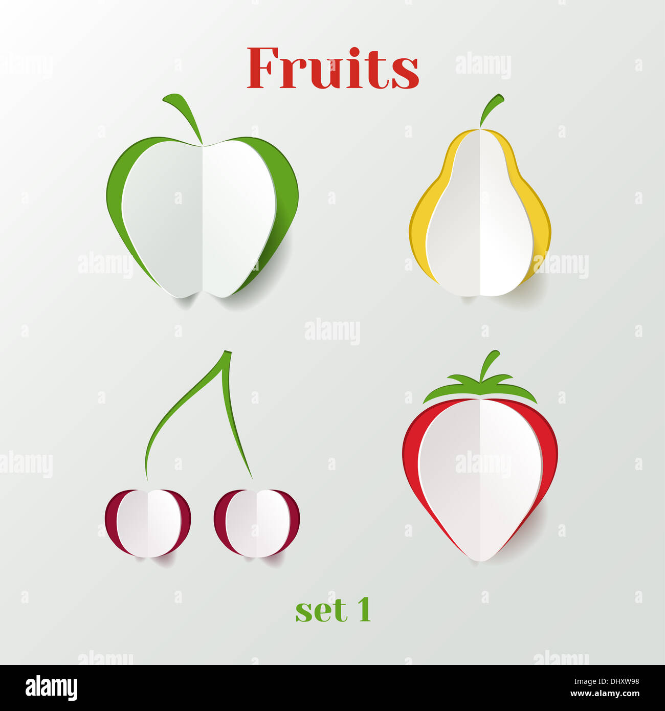 Set of fruits - creative paper icons Stock Photo - Alamy