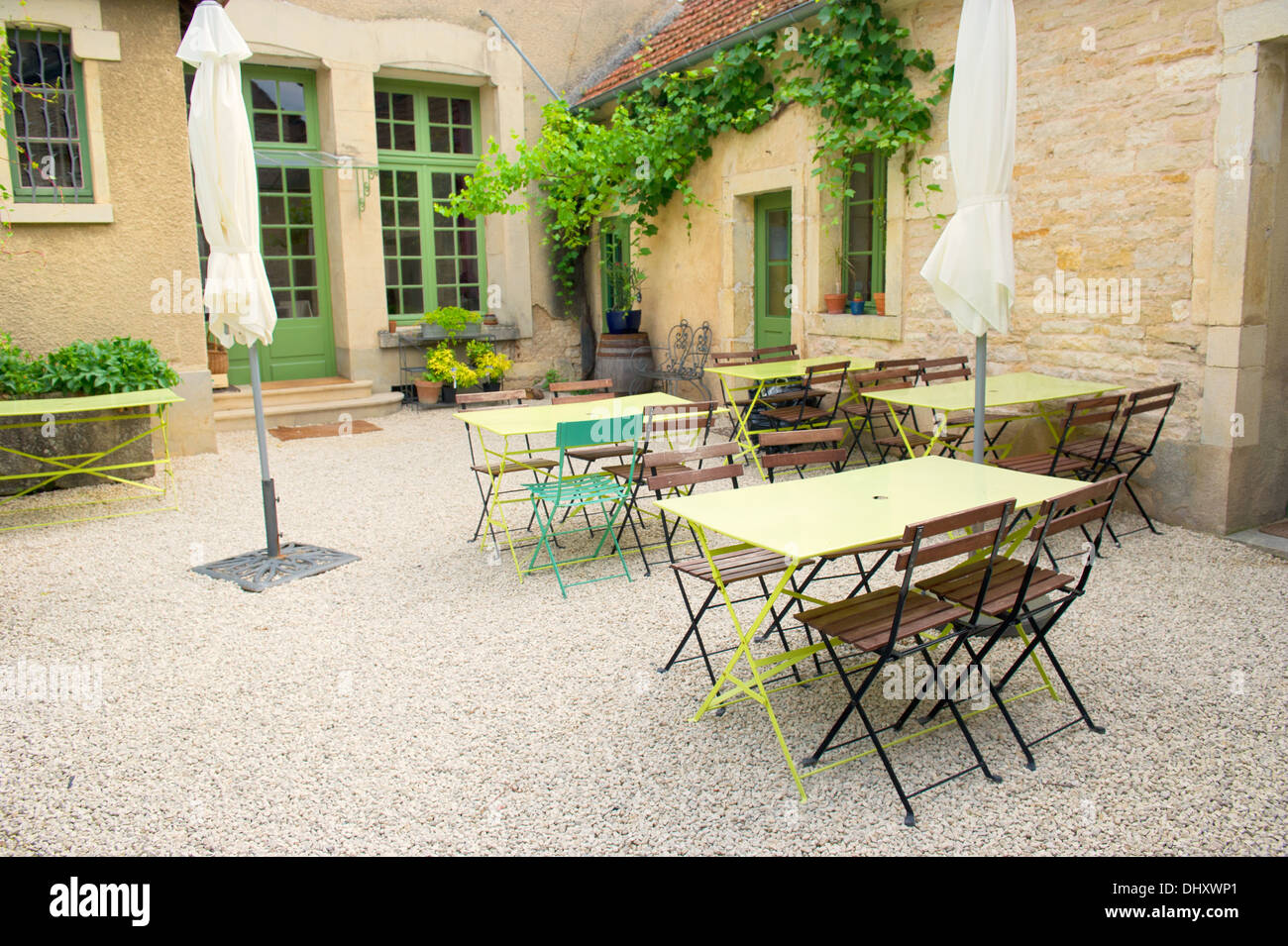 French terrace with green typical furniture Stock Photo Alamy