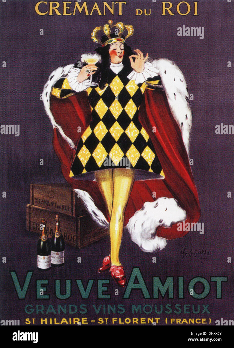 Cremant du Roi Veuve Amiot vine ad - a vintage poster, 1922 - Editorial use only. Stock Photo
